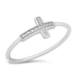 Sterling Silver Sideways Cross Ring 7 mm Fashion